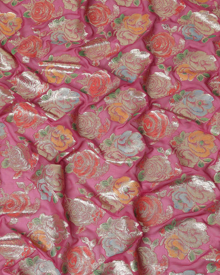 Magenta Pink Bouquet Silk Chiffon Fabric 110cm