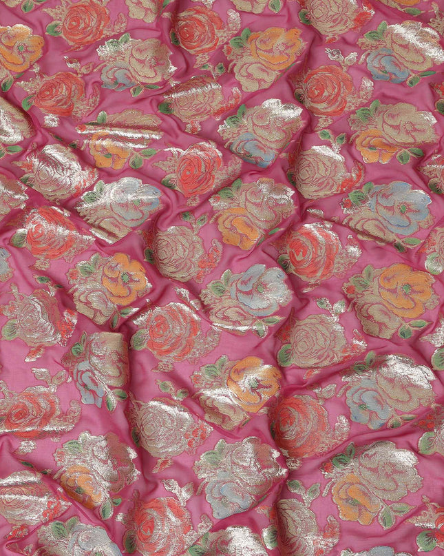Magenta Pink Bouquet Silk Chiffon Fabric 110cm