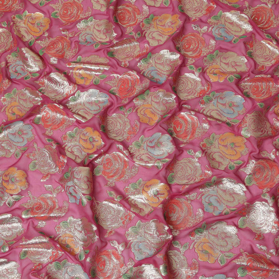 Magenta Pink Bouquet Silk Chiffon Fabric 110cm