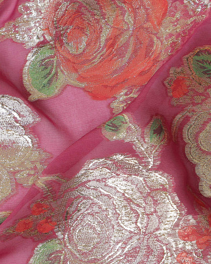 Magenta Pink Bouquet Silk Chiffon Fabric 110cm