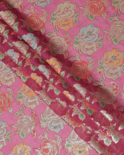 Magenta Pink Bouquet Silk Chiffon Fabric 110cm