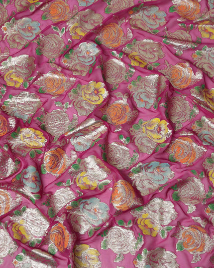 Fuchsia Pink Bouquet Silk Chiffon Fabric 110cm