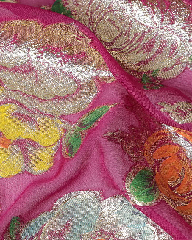 Fuchsia Pink Bouquet Silk Chiffon Fabric 110cm