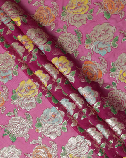 Fuchsia Pink Bouquet Silk Chiffon Fabric 110cm