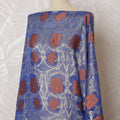 Elegant Royal Blue and Copper Floral Pattern Pure French Silk (Fransawi Dirac) Chiffon Fabric – 140 cm Wide X 3.5 Mtrs-D19818