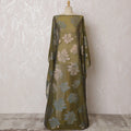 Elegant Olive Green and Silver Floral Pattern Pure French Silk (Fransawi Dirac) Chiffon Fabric – 140 cm Wide X 3.5 Mtrs-D19824 Regal Fabrics