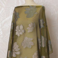 Elegant Olive Green and Silver Floral Pattern Pure French Silk (Fransawi Dirac) Chiffon Fabric – 140 cm Wide X 3.5 Mtrs-D19824 Regal Fabrics