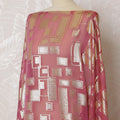 Elegant Pink and Gold Geometric Pattern Pure French Silk (Fransawi Dirac) Chiffon Fabric – 140 cm Wide X 3.5 Mtrs-D19826