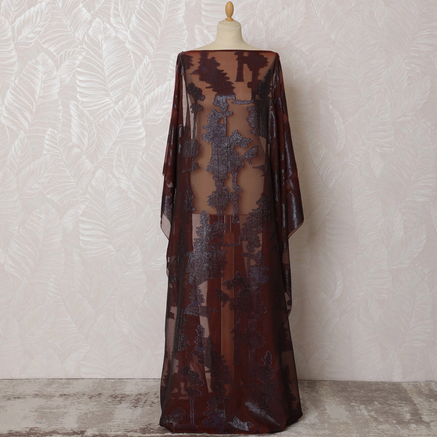 Elegant Burgundy and Plum Abstract Pattern Pure French Silk (Fransawi Dirac) Chiffon Fabric – 140 cm Wide X 3.5 Mtrs-D19830