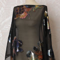Elegant Black and Multicolor Floral Pattern Pure French Silk (Fransawi Dirac) Chiffon Fabric – 140 cm Wide X 3.5 Mtrs-D19831