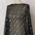 Elegant Black and Metallic Multicolor Square Pattern Pure French Silk (Fransawi Dirac) Chiffon Fabric – 140 cm Wide X 3.5 Mtrs-D19840