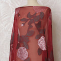 Elegant Red and Burgundy Floral Pattern Pure French Silk (Fransawi Dirac) Chiffon Fabric – 140 cm Wide X 3.5 Mtrs-D19845