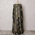 Elegant Black and Gold Floral Pattern Pure French Silk (Fransawi Dirac) Chiffon Fabric – 140 cm Wide X 3.5 Mtrs-D19846 Regal Fabrics