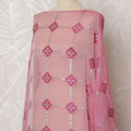 Elegant Pink and Silver Geometric Pattern Pure French Silk (Fransawi Dirac) Chiffon Fabric – 140 cm Wide X 3.5 Mtrs-D19852