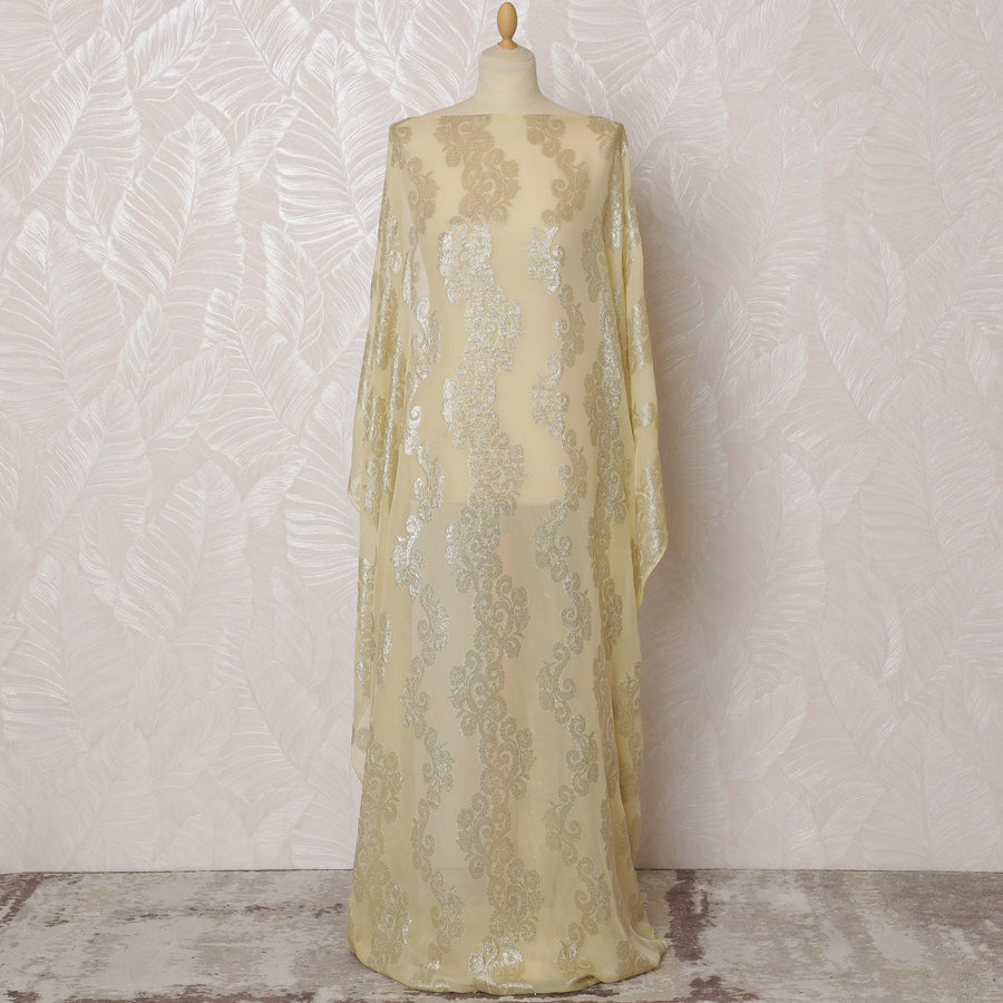 قماش شيفون أنيق باللونين البيج والفضي من الحرير الفرنسي الخالص (فرانساوي ديراك) - عرض 140 سم × 3.5 متر -D19858