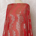 Scarlet Red and Gold Floral Pattern Pure French Silk (Fransawi Dirac) Chiffon Fabric – 140 cm Wide X 3.5 Mtrs-D19860