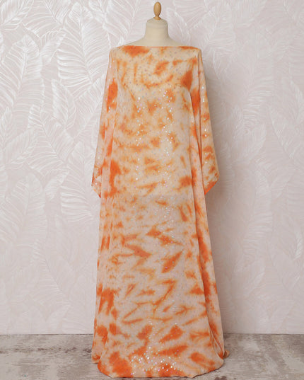 Traditional Somali Dirac Fabric in Pure Silk Chiffon with Metallic Lurex, Orange Tie-Dye, 3.5 Meters, 140 cm Width-D19890