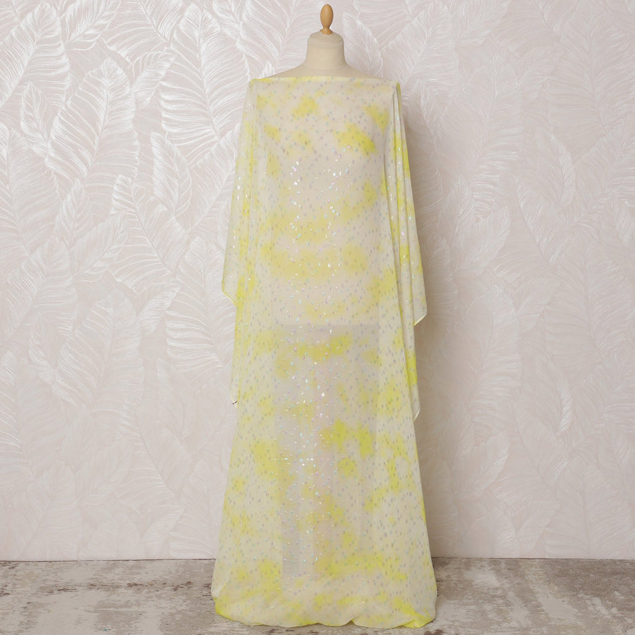 قماش ديراك صومالي تقليدي من الشيفون الحريري الخالص مع لوريكس معدني، صبغة ربط صفراء، 3.5 متر، عرض 140 سم -D19893