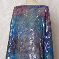 Traditional Somali Dirac Fabric in Pure Silk Chiffon with Metallic Lurex, Purple and Blue Ombre with Silver Floral, 3.5 Meters, 140 cm Width-D19904