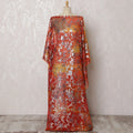 Traditional Somali Dirac Fabric in Pure Silk Chiffon with Metallic Lurex, Orange Ombre with Silver Floral, 3.5 Meters, 140 cm Width-D19905 Regal Fabrics