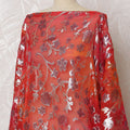 Traditional Somali Dirac Fabric in Pure Silk Chiffon with Metallic Lurex, Red Ombre with Silver Floral, 3.5 Meters, 140 cm Width-D19906