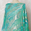 Traditional Somali Dirac Fabric in Pure Silk Chiffon with Metallic Lurex, Aqua Blue with Silver Leopard Print, 3.5 Meters, 140 cm Width-D19911