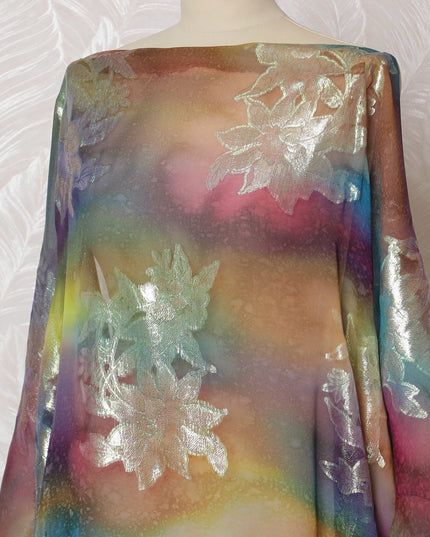 Multicolor Ombre Traditional Somali Dirac Fabric in Pure Silk Chiffon with Metallic Lurex, 3.5 Meters, 140 cm Width-D19922