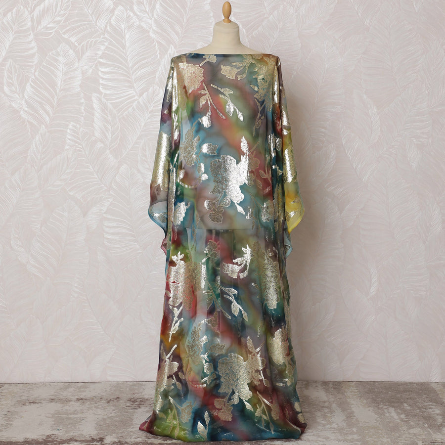 Pastel Rainbow Traditional Somali Dirac Fabric in Pure Silk Chiffon with Metallic Lurex, 3.5 Meters, 140 cm Width-D19924