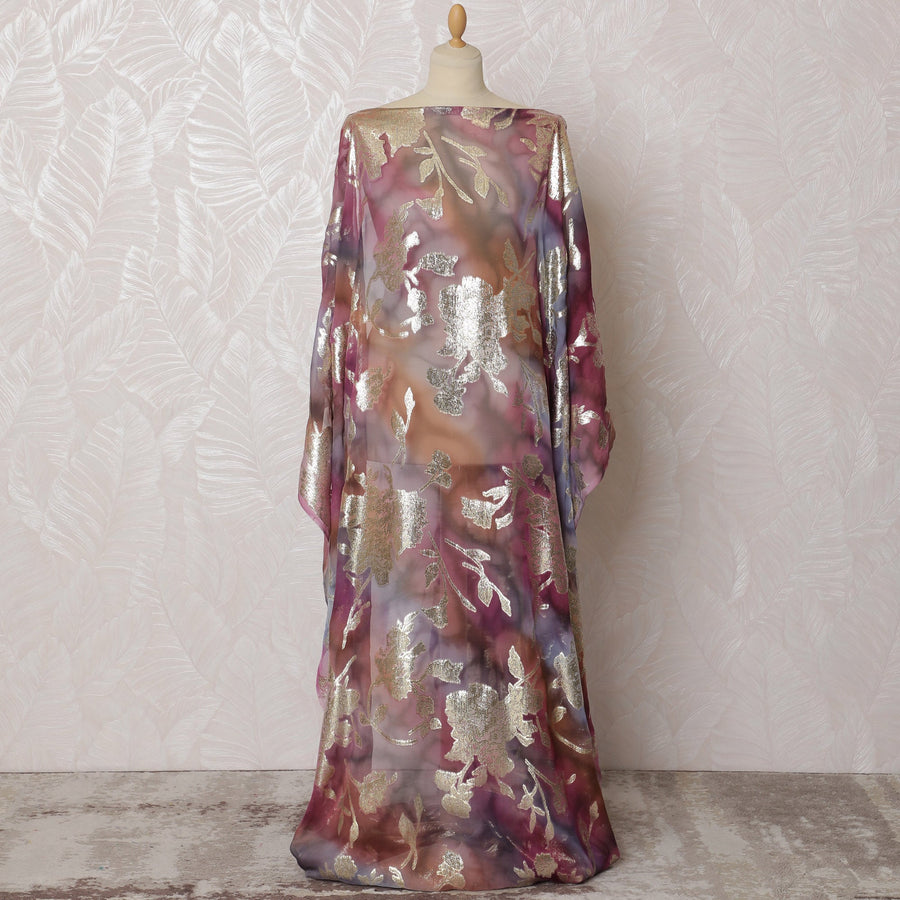 Iridescent Lilac Traditional Somali Dirac Fabric in Pure Silk Chiffon with Metallic Lurex, 3.5 Meters, 140 cm Width-D19926