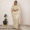 Elegant Beige Sudanese Thobe Fabric in Pure Silk Chiffon with Metallic Lurex, 4.5 Meters, 110 cm Width-D20407