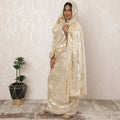 Elegant Beige Sudanese Thobe Fabric in Pure Silk Chiffon with Metallic Lurex, 4.5 Meters, 110 cm Width-D20407