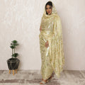 Light Gold Sudanese Thobe Fabric in Pure Silk Chiffon with Metallic Lurex and Jacquard, 4.5 Meters, 110 cm Width-D20408