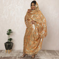 Gold and Orange Sudanese Thobe Fabric in Pure Silk Chiffon with Metallic Lurex and Jacquard, 4.5 Meters, 110 cm Width-D20412