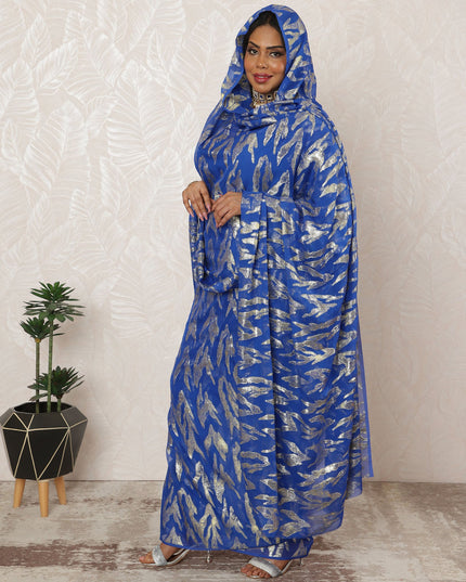 Royal Blue Sudanese Thobe Fabric in Pure Silk Chiffon with Metallic Lurex, 4.5 Meters, 110 cm Width-D20419