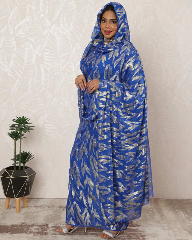 Royal Blue Sudanese Thobe Fabric in Pure Silk Chiffon with Metallic Lurex, 4.5 Meters, 110 cm Width-D20419