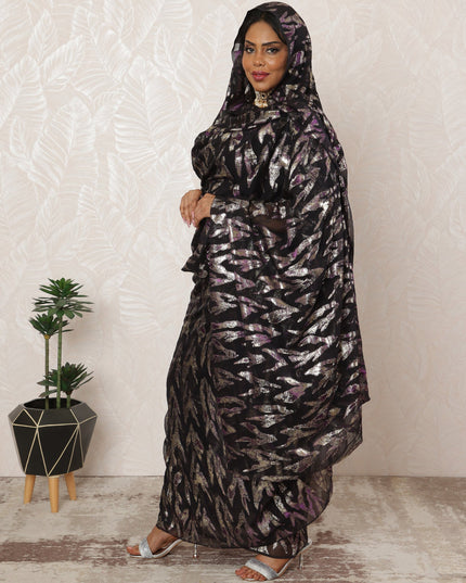 Elegant Black Sudanese Thobe Fabric in Pure Silk Chiffon with Metallic Lurex, 4.5 Meters, 110 cm Width-D20420