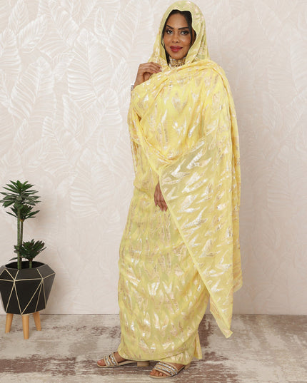 Radiant Yellow Sudanese Thobe Fabric in Pure Silk Chiffon with Metallic Lurex, 4.5 Meters, 110 cm Width-D20421