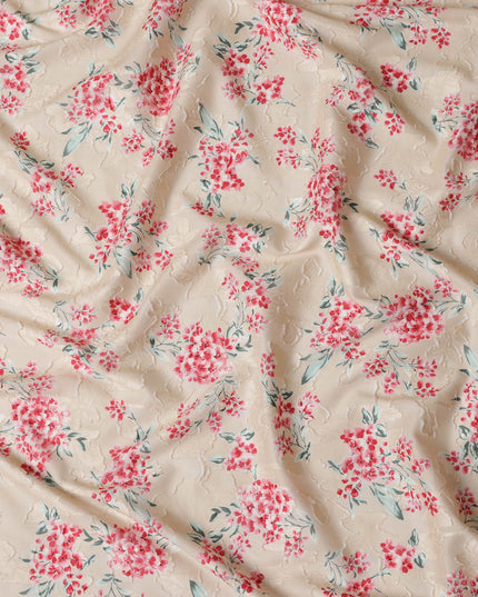 Japanese Floral Cotton Voile Fabric in Cream, Delicate Pink & Green Flower Print, 110 cm Width-D20906