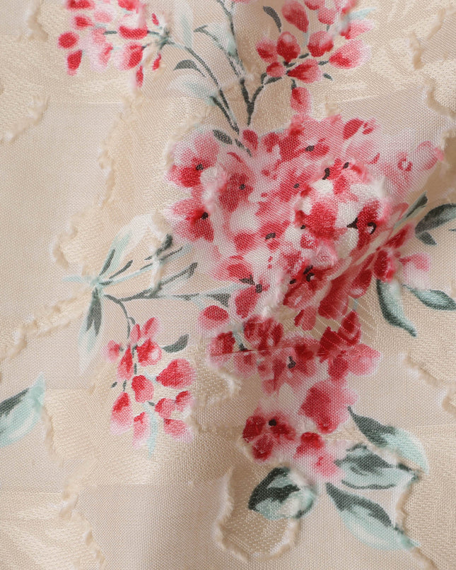 Japanese Floral Cotton Voile Fabric in Cream, Delicate Pink & Green Flower Print, 110 cm Width-D20906