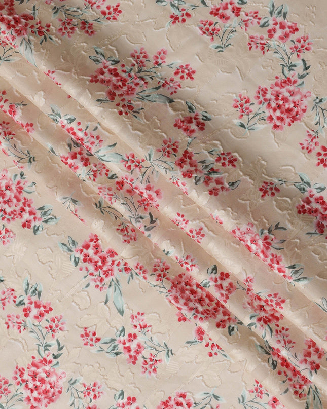 Japanese Floral Cotton Voile Fabric in Cream, Delicate Pink & Green Flower Print, 110 cm Width-D20906