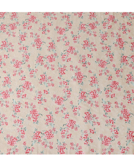 Japanese Floral Cotton Voile Fabric in Cream, Delicate Pink & Green Flower Print, 110 cm Width-D20906