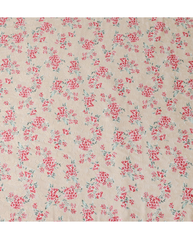 Japanese Floral Cotton Voile Fabric in Cream, Delicate Pink & Green Flower Print, 110 cm Width-D20906