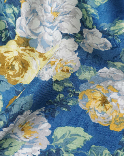 Blue Japanese Cotton Voile Fabric, Yellow & White Floral Print, 110 cm Width-D20909