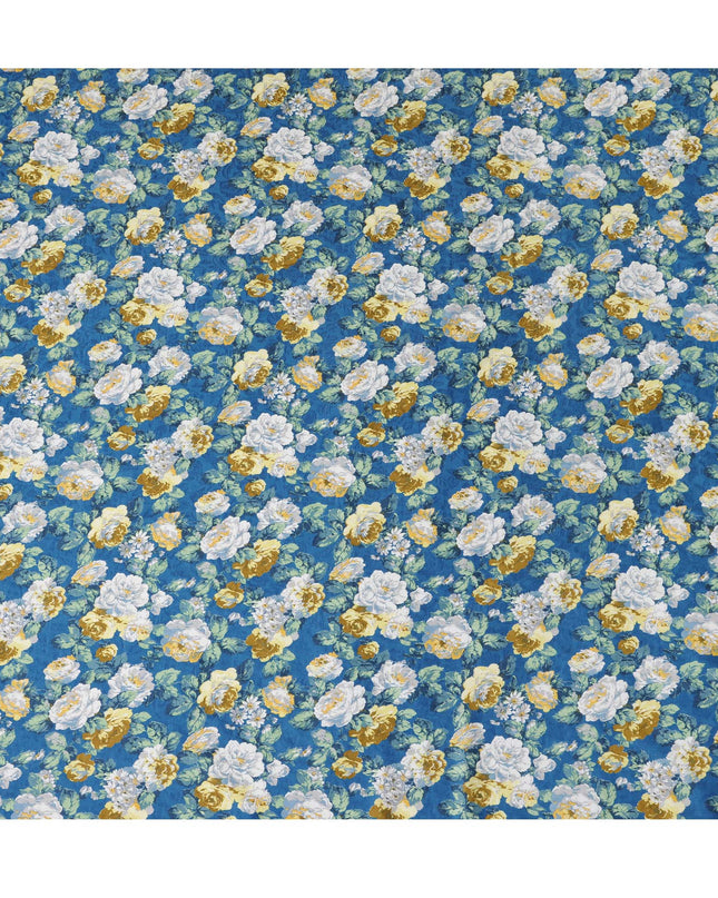 Blue Japanese Cotton Voile Fabric, Yellow & White Floral Print, 110 cm Width-D20909