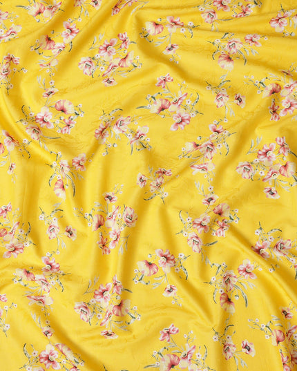 Yellow Japanese Cotton Voile Fabric, Pink & White Floral Print, 110 cm Width-D20910