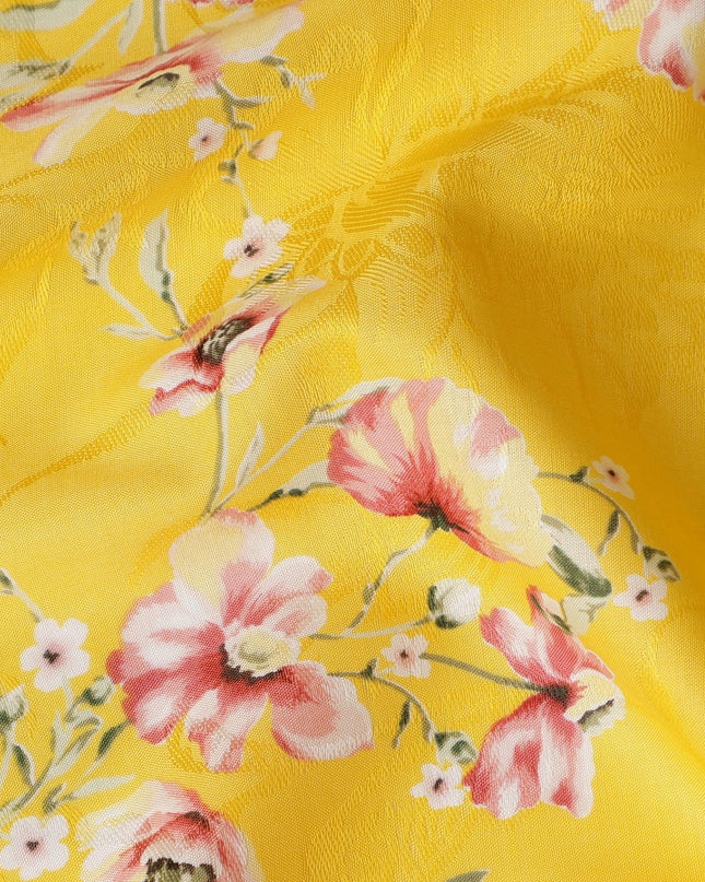 Yellow Japanese Cotton Voile Fabric, Pink & White Floral Print, 110 cm Width-D20910