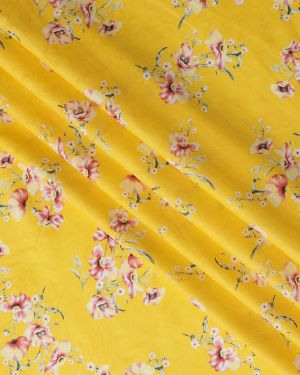 Yellow Japanese Cotton Voile Fabric, Pink & White Floral Print, 110 cm Width-D20910