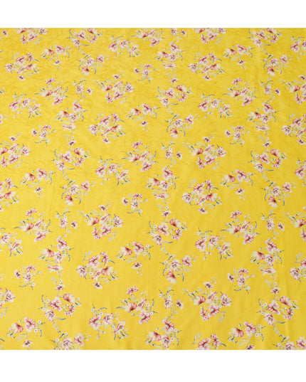 Yellow Japanese Cotton Voile Fabric, Pink & White Floral Print, 110 cm Width-D20910