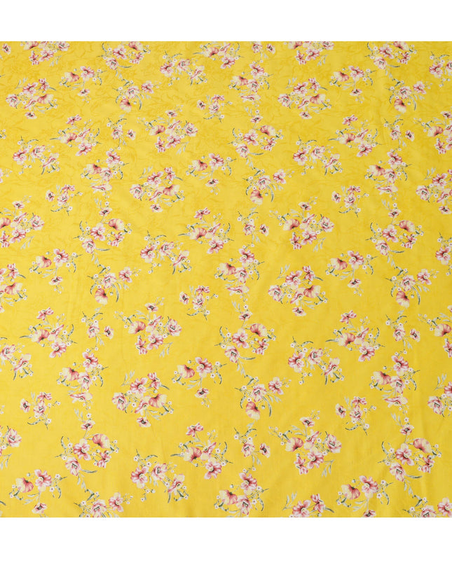 Yellow Japanese Cotton Voile Fabric, Pink & White Floral Print, 110 cm Width-D20910