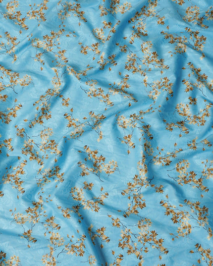 Light Blue Japanese Cotton Voile Fabric, Delicate Brown & Cream Leaf Print, 110 cm Width-D20913